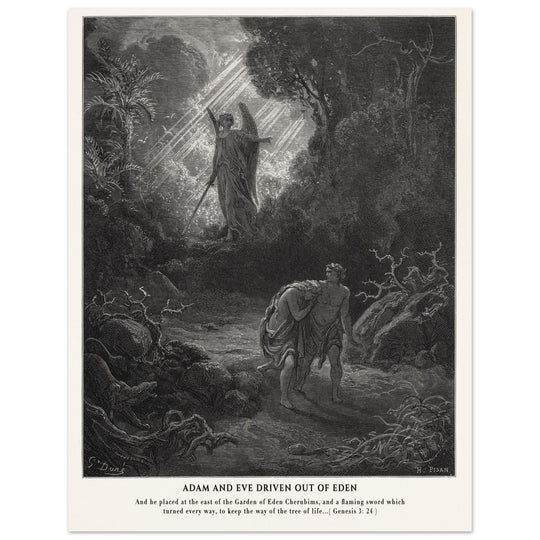 Gustave Dore The Bible engraving print . Adam and Eve driven out from Eden.