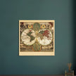 Ancient world map print. Vintage poster reproduction of world globe. Double hemisphere print