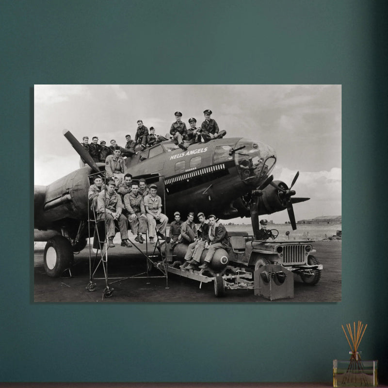 B-17 airplane with crew Hell's Angels. World war 2 poster.