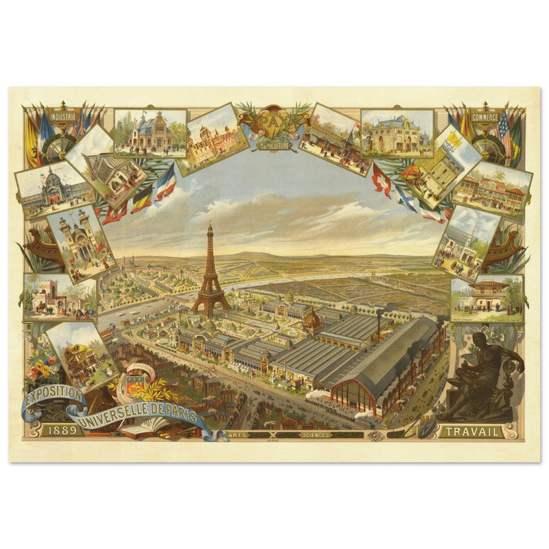 Exposition Universelle de Paris 1889. Eiffel Tower and Paris city view.