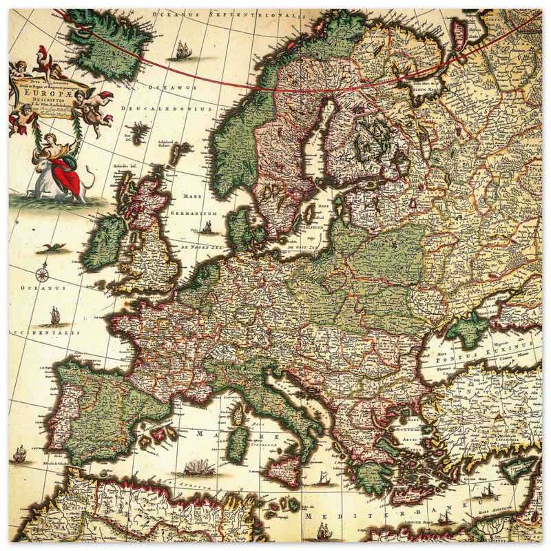 Ancient map of Europe. Nova et Accurata Totius Europæ Delineatio Vulgata" by Jacob Sandrart