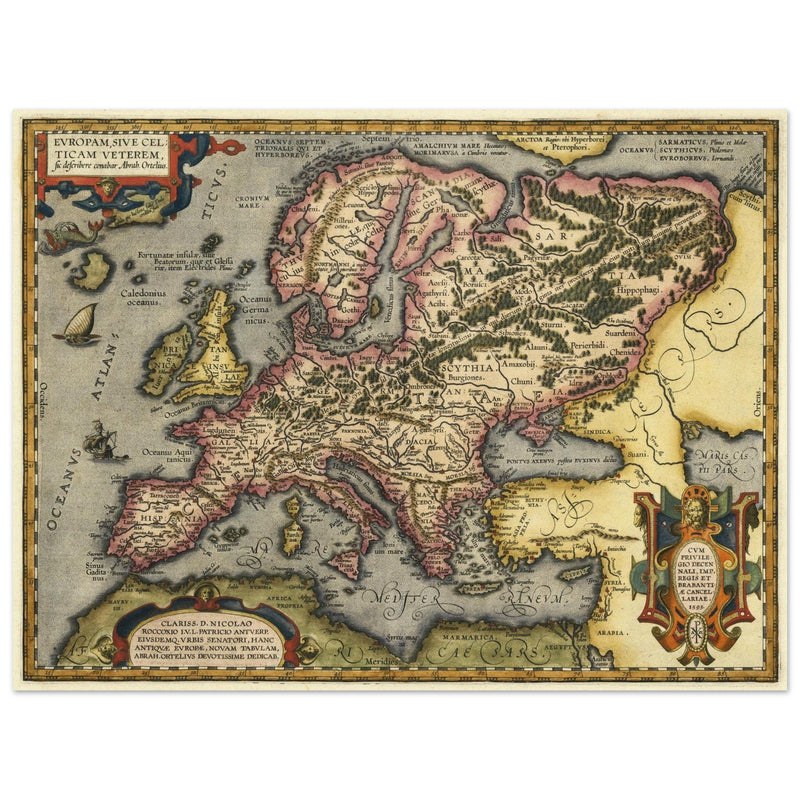 Ancient map of celtic Europe by Abraham Ortelius.