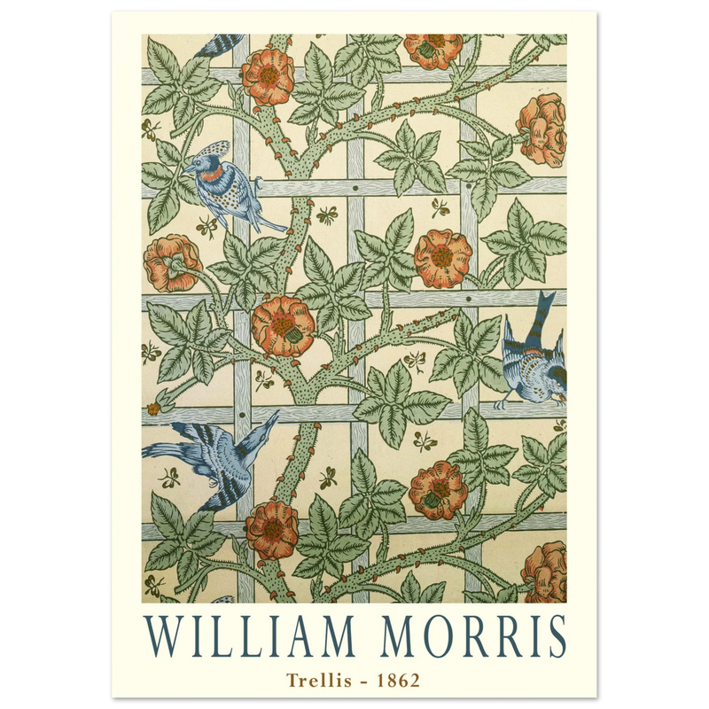 William Morris Trellis vintage wallpaper.  art print of this flower and leaves design