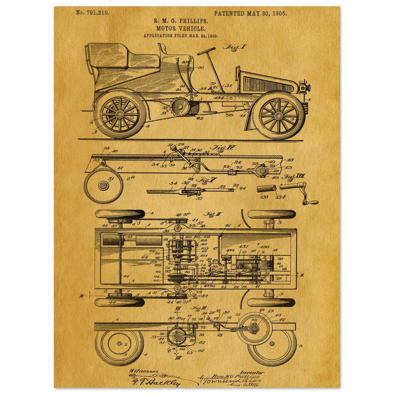 Motor Vehicle patent. Vintage car illustration.