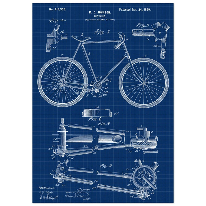 Vintage bicycle patent 1899 by M. C Johnson.