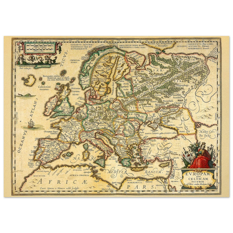 Ancient map of Europe print by Ortelius. Vintage old map reproduction poster..