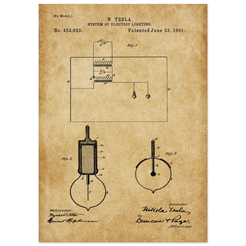 Electric Lighting patent  by Nikola Tesla.