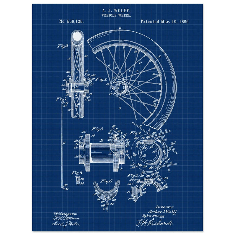 Vehicle whell patent illustration. Vintage drawing .