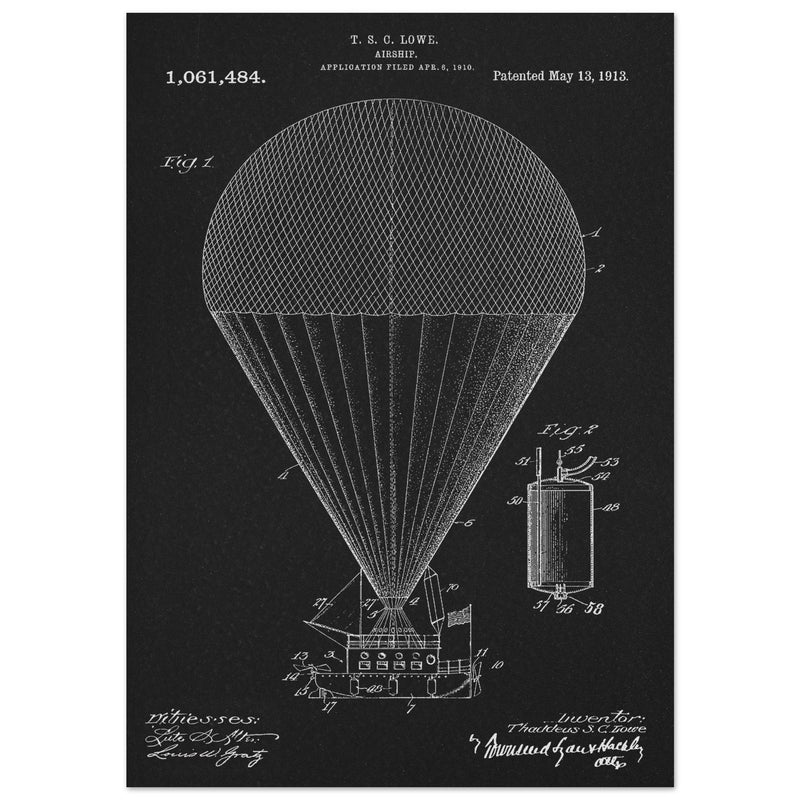Airship patent drawing by T S C lowe Air balloon illustration