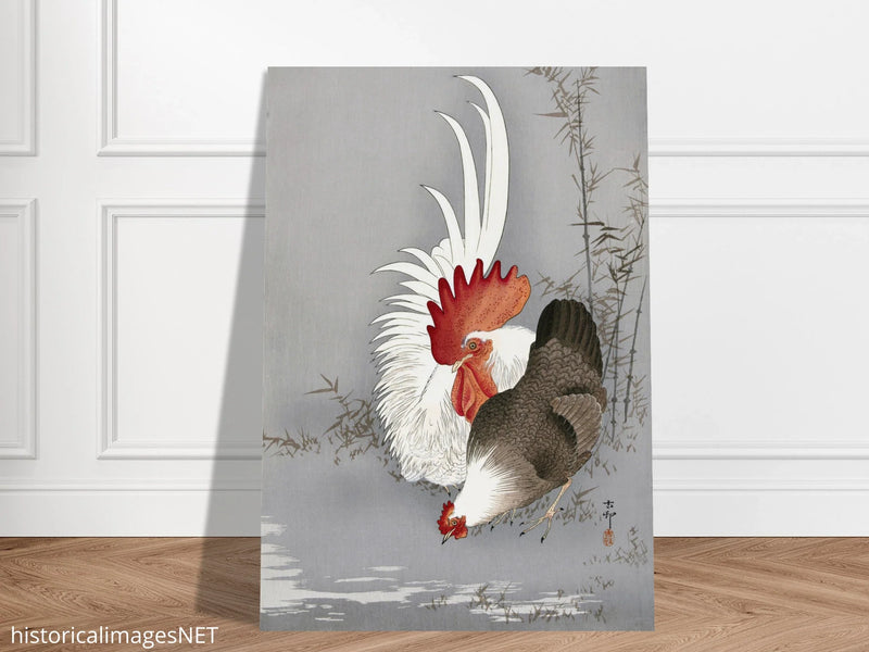 Rooster and chicken by Ohara Koson