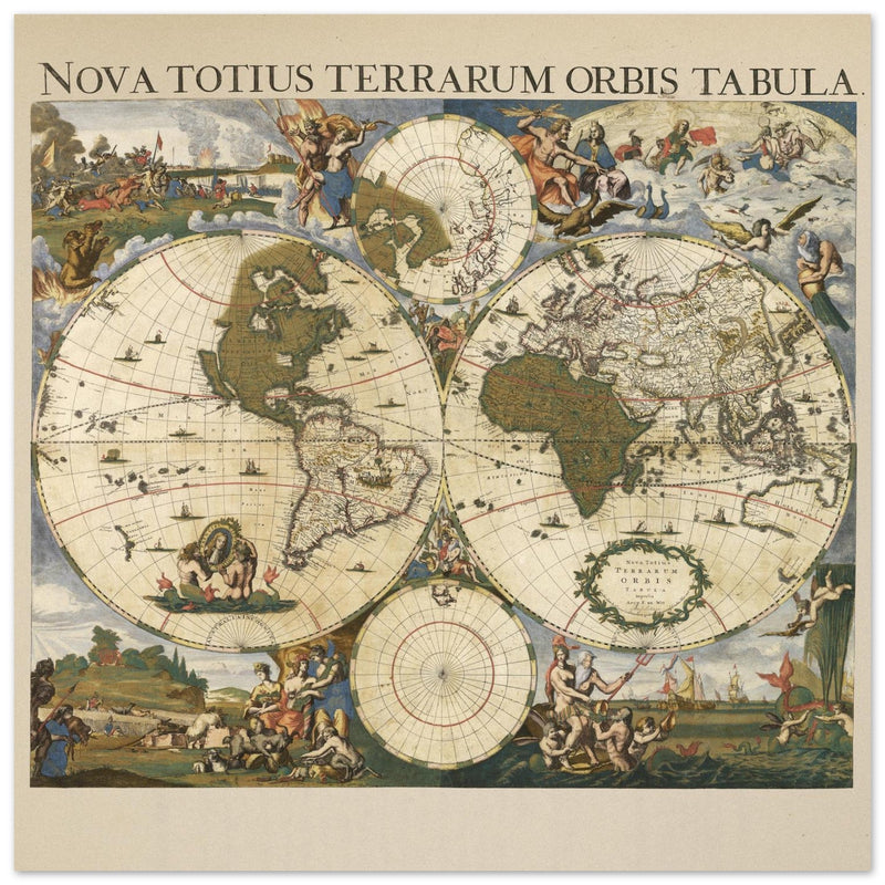 Ancient world map poster 17th century Nova Totius Terrarum Orbis Tabula by Frederik de Wit