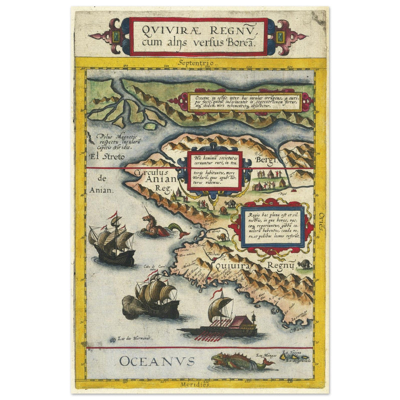 Quivira ancient map. Ancient North American cartography by Cornelis de Jode XVI century.