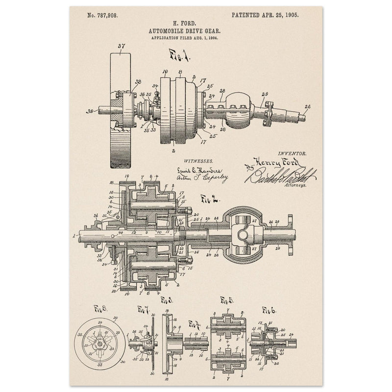 Automobile Drive Gear patent 787908 by Henry Ford. Vintage car
