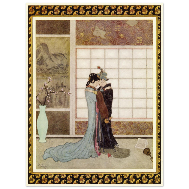 Edmund Dulac and one of his illustration for Princess Badura fairy tale.