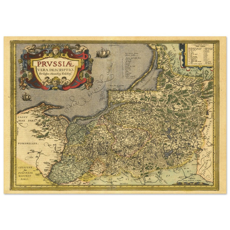 Ancient map of Prussia by Abraham Ortelius. Historic vintage map of 1570.