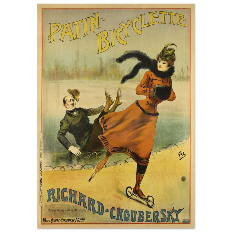 Richard Choubersky print Patin Bicyclette. Art Nouveau bicycle advertising poster. decoration.