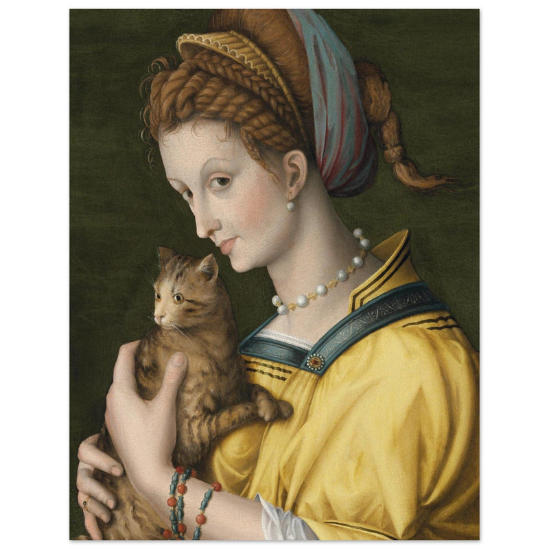 Portrait of a young lady holding a cat by Antonio d'Ubertino Verdi, Bachiacca
