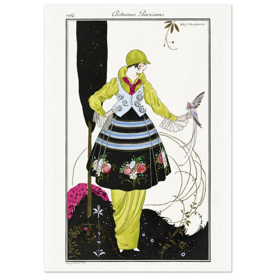 Umberto Brunelleschi vintage illustration Woman with bird.