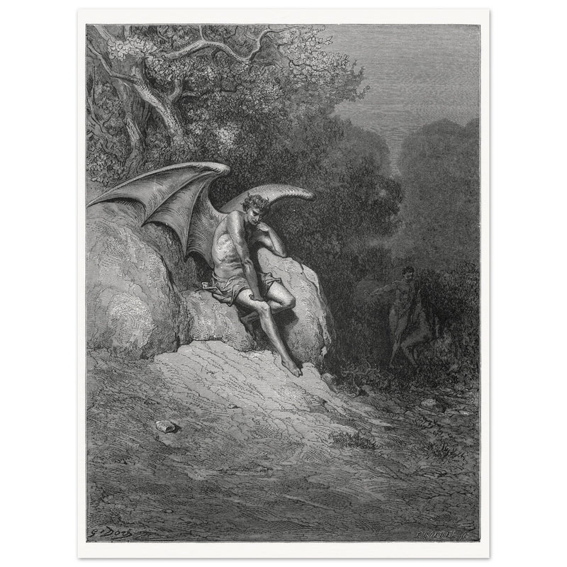Gustave Dore Paradise Lost engraving .Satan's contemplation upon observing the beauty of Earth.