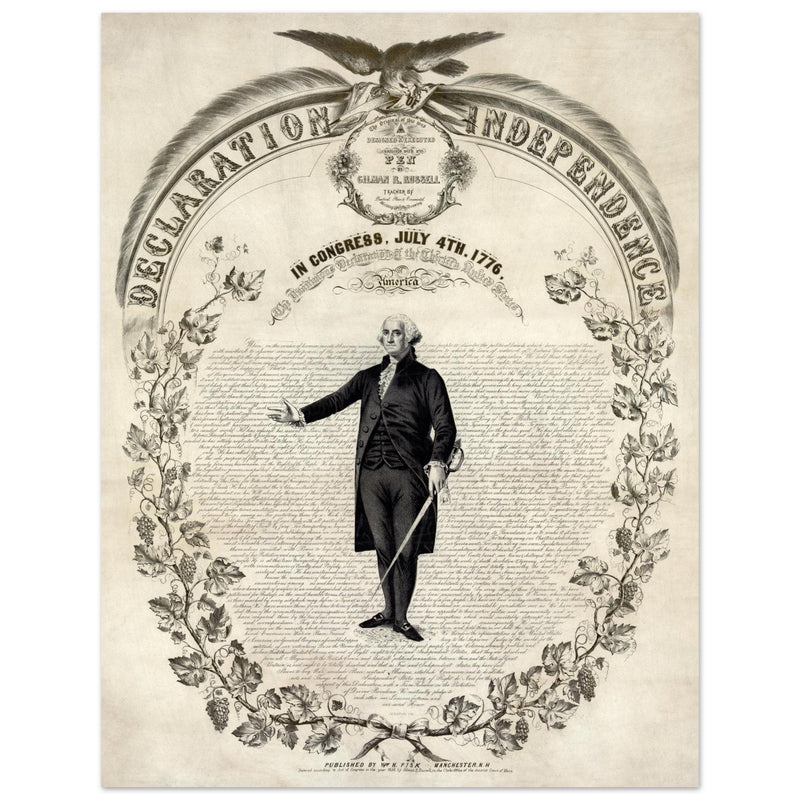 Declaration of Independence of America. George washington manuscript illustration.
