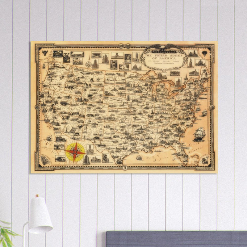 Pictorial old map of the United States of America by Ernest Dudley Chase