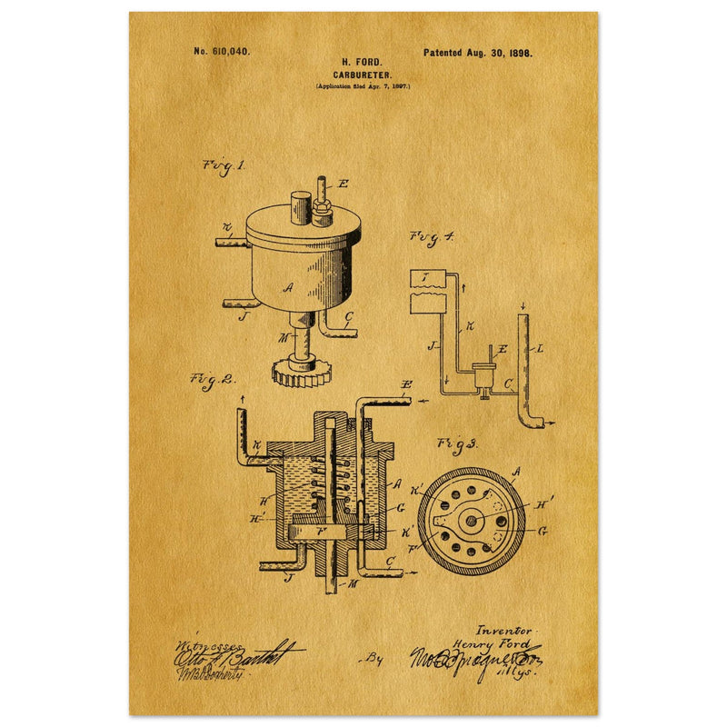 Carbureter vintage patent illustration by John Ford.