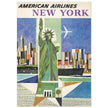 New York City vintage travel advertising poster for American Airlines. Statue of Liberty