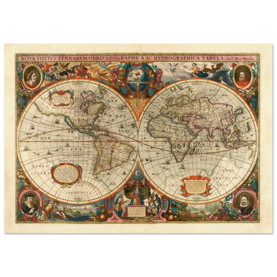 1638 Double hemisphere old world map by Hendrik Hondius.