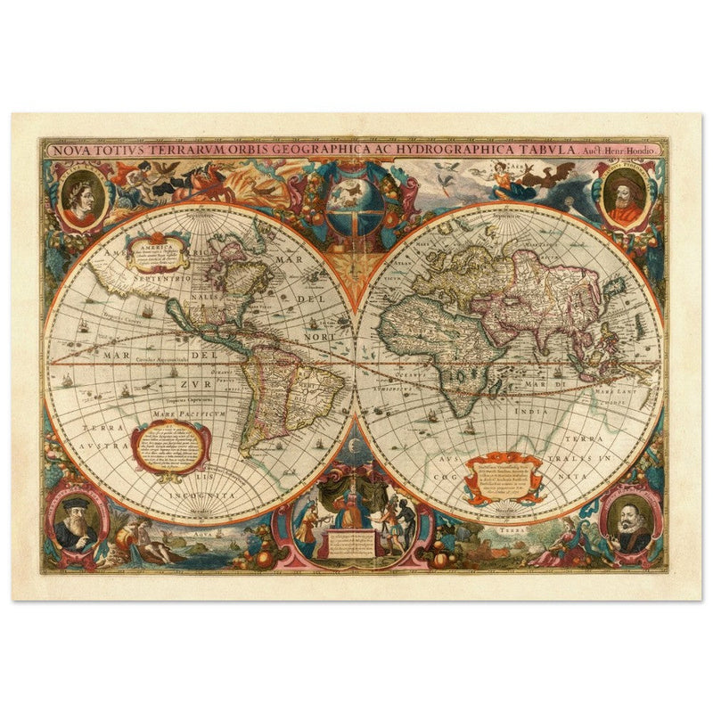 1638 Double hemisphere old world map by Hendrik Hondius.