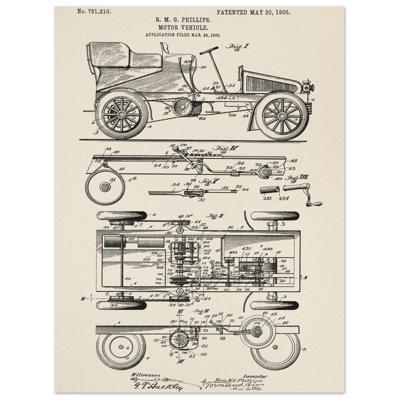 Motor Vehicle patent. Vintage car illustration.