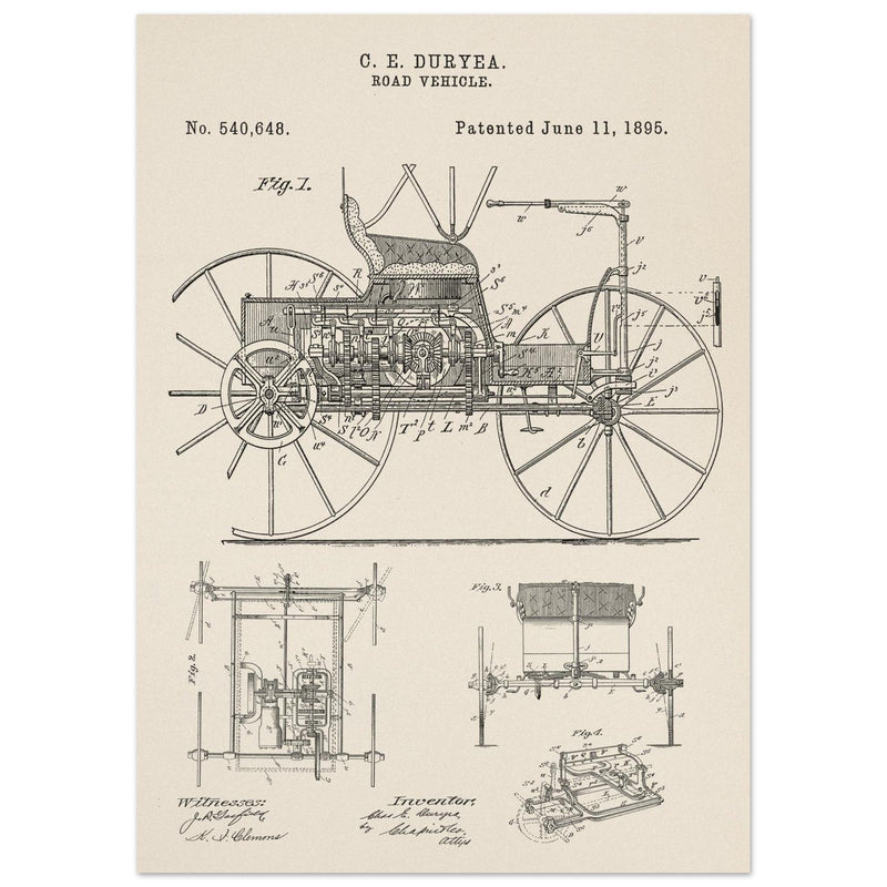 Road vehicle patent 540648 1895 by Charles Edgar Duryea. Automobile car history