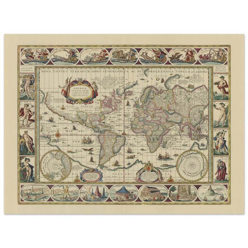 Old map of the world poster reproduction by Joan Blaeu XVII century
