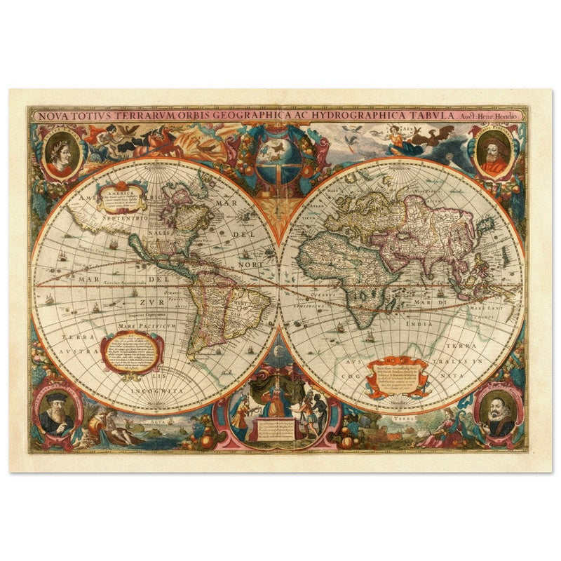 1638 Double hemisphere old world map by Hendrik Hondius.