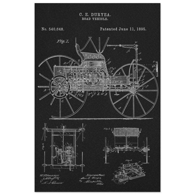 Road vehicle patent 540648 1895 by Charles Edgar Duryea. Automobile car history