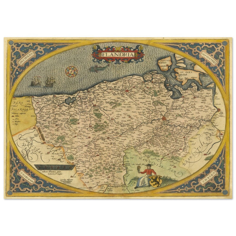 Ancient map of Flandria by Abraham Ortelius 1584. Vintage map  .