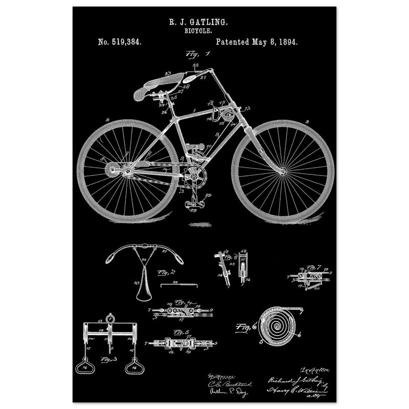 Vintage bicycle patent by Richard J Gatling 1894