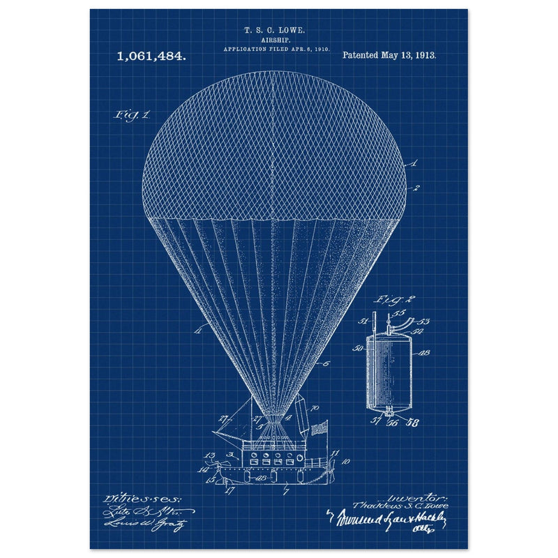 Airship patent drawing by T S C lowe Air balloon illustration