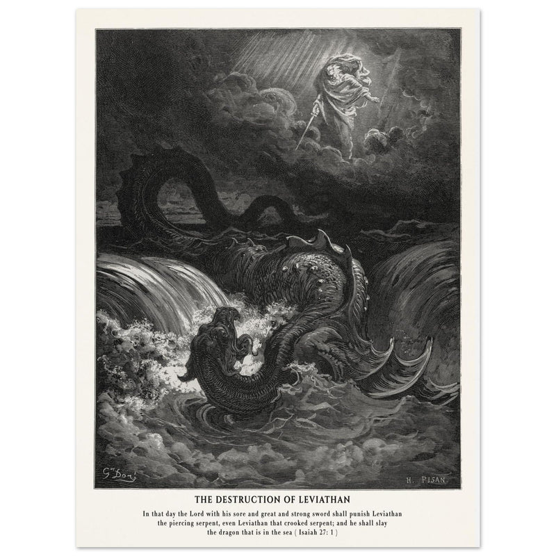 Gustave Dore The Bible engraving print . The destruction of Leviathan illustration .