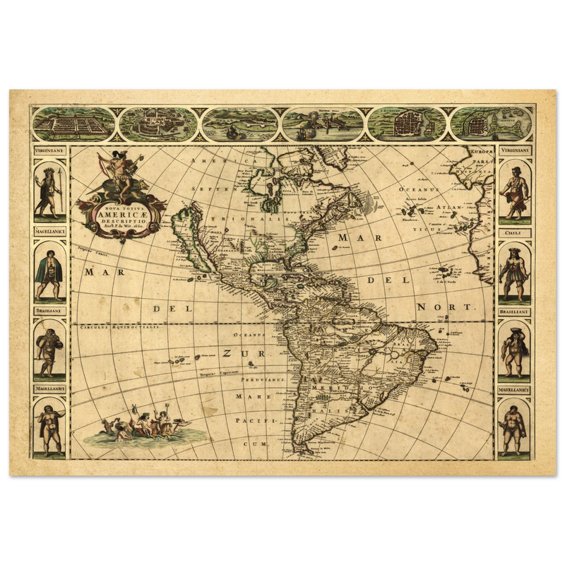 Ancient map of America. Nova Totius Americae Descriptio by Frederik de Wit