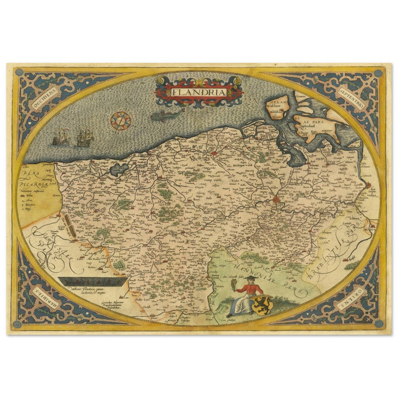 Ancient map of Flandria by Abraham Ortelius 1584. Vintage map  .