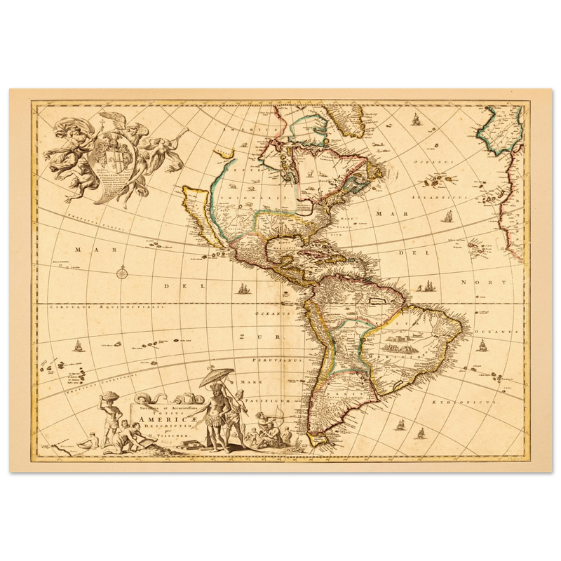 America ancient map. Novissima et accuratissima totius Americae descriptio by Nicolaes Visscher