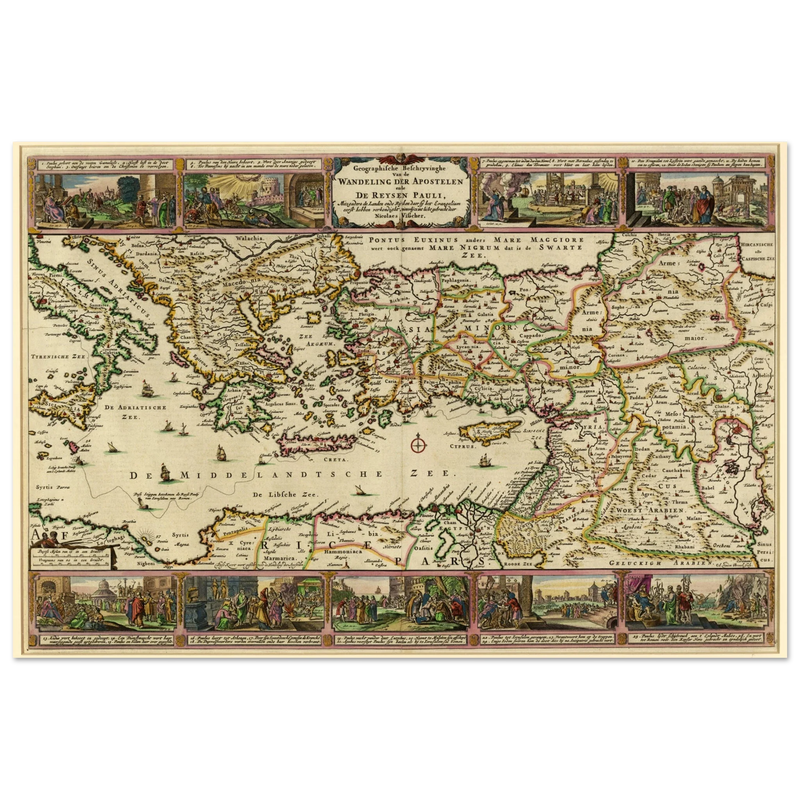 Ancient map Geographic Description of the Travels of the Apostles and the Journeys of Paul by Nicolaes Visscher