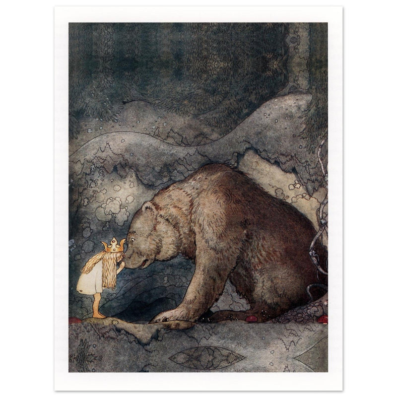 John Bauer the little princess and the bear vintage illustration . From the fairy tale Bella's Glorious Adventure.