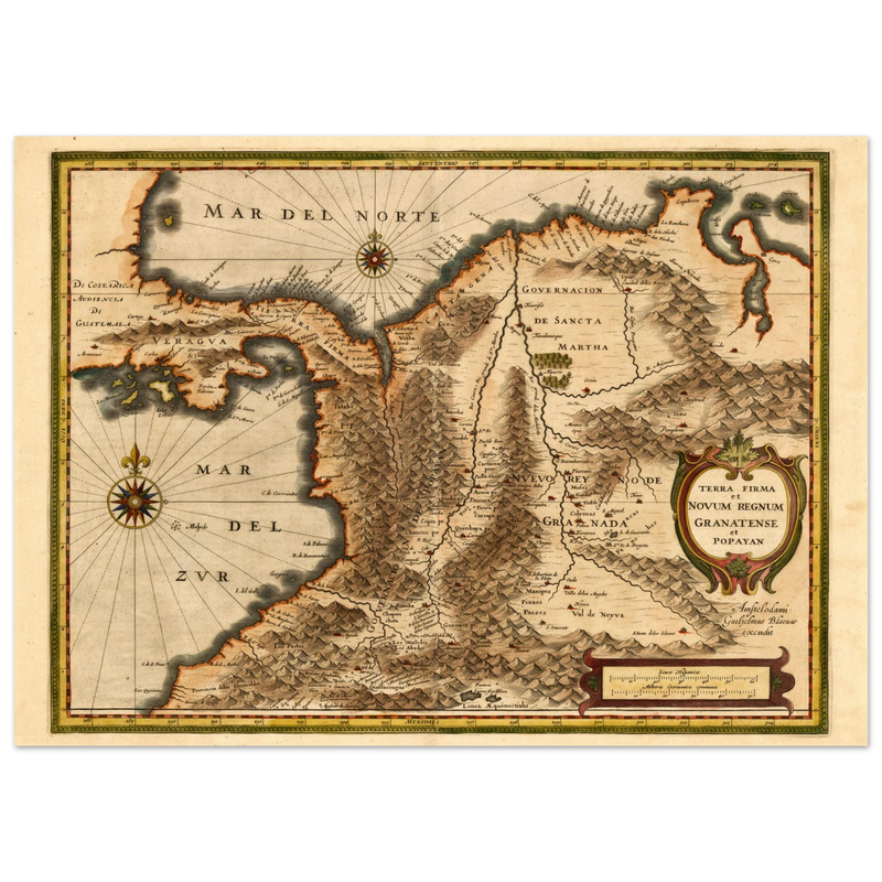 Ancient map print of Central America and the northwestern part of South America 1631.