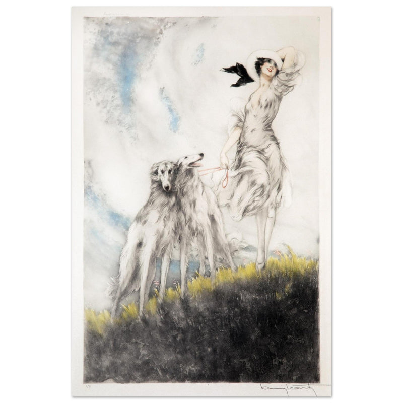 Louis Icart’s Joy of Life (1929) Woman with greyhound dogs.