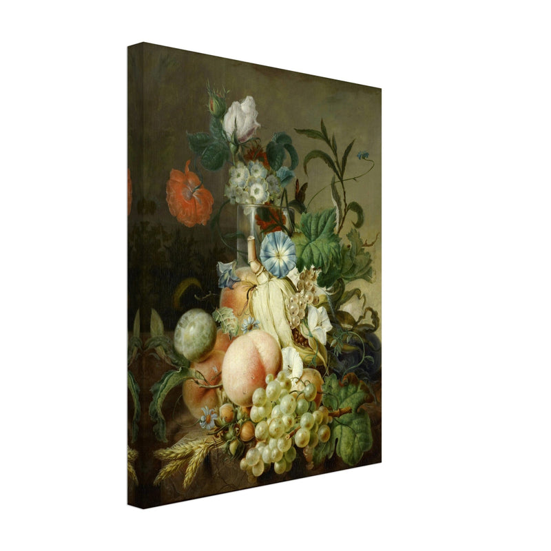 Canvas Still Life with Flowers and Fruit painter Jan Evert Morel XIX Century Canvas reproduction of beautiful flower bouquet