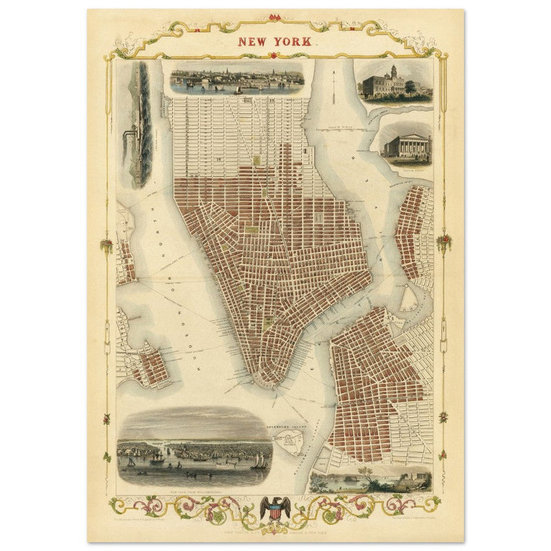 Vintage New York City map. Antique city plan of the city of New York.