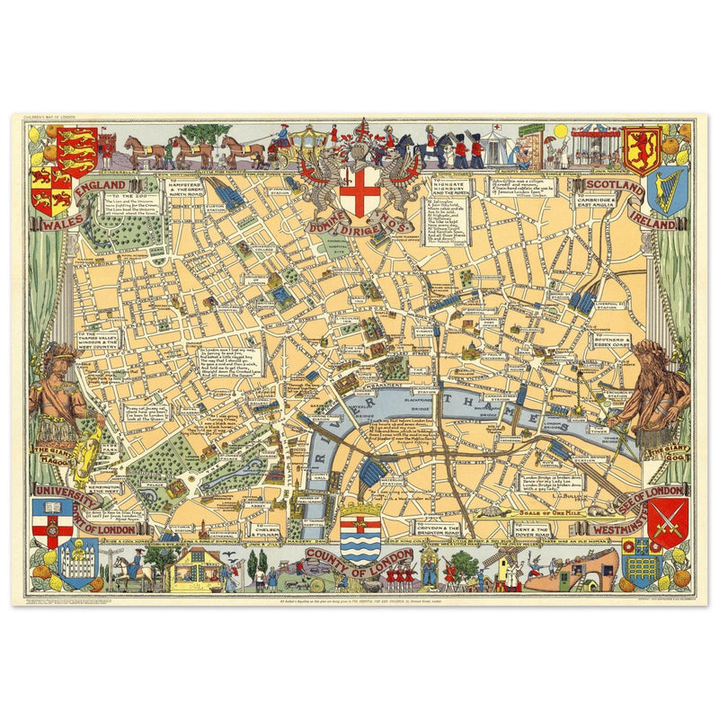 Children map of London vintage print 1938 by Leslie George Bullock