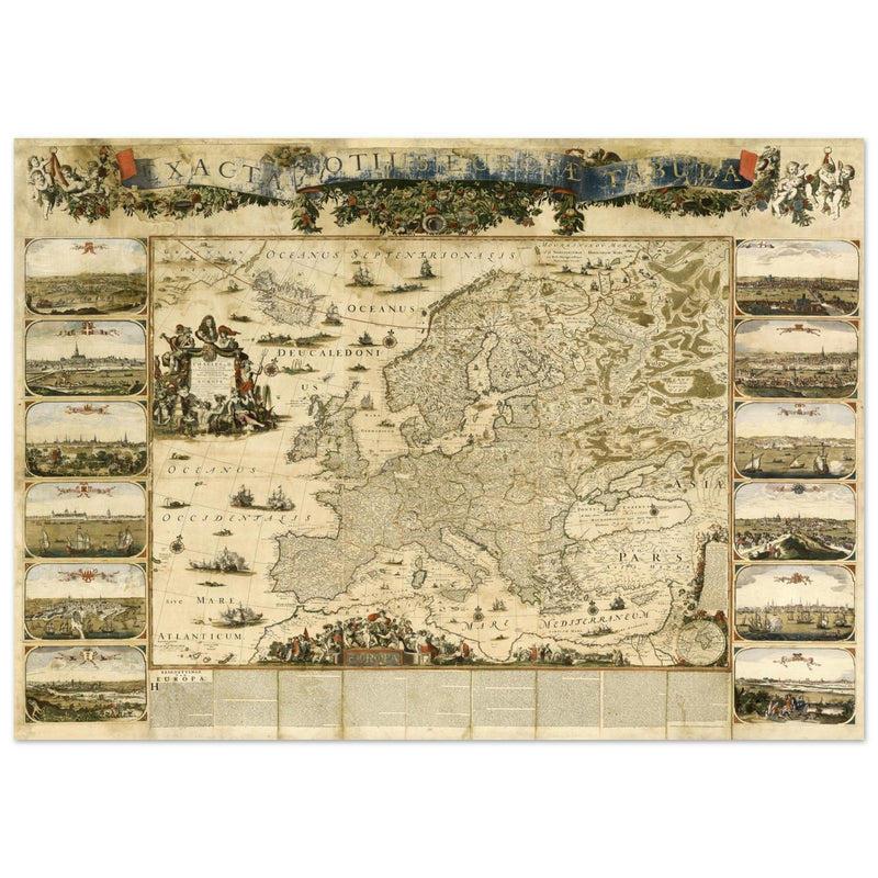 Ancient illustrated map of Europe by Nicolaes Visscher .