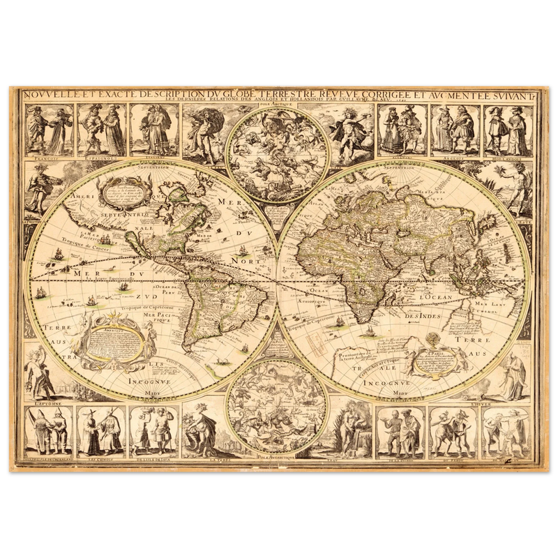 World map. Nouvelle et Exacte Description du Globe Terrestre Reveue Corrigee et Augmentee ... by Guillaume Blaeu